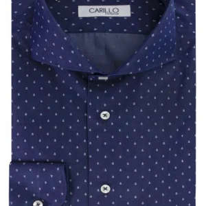 Camicia Uomo in cotone effetto jeans fantasia ancora bianca regular