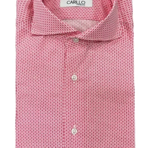 Camicia Uomo fantasia rossa quadrati Slim fit Cotone fisso Elegante