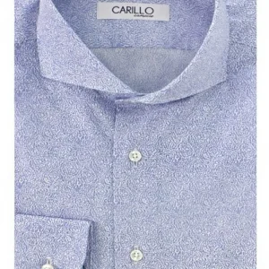 Camicia Uomo Slim fit fantasia optical celeste in cotone collo francese casual