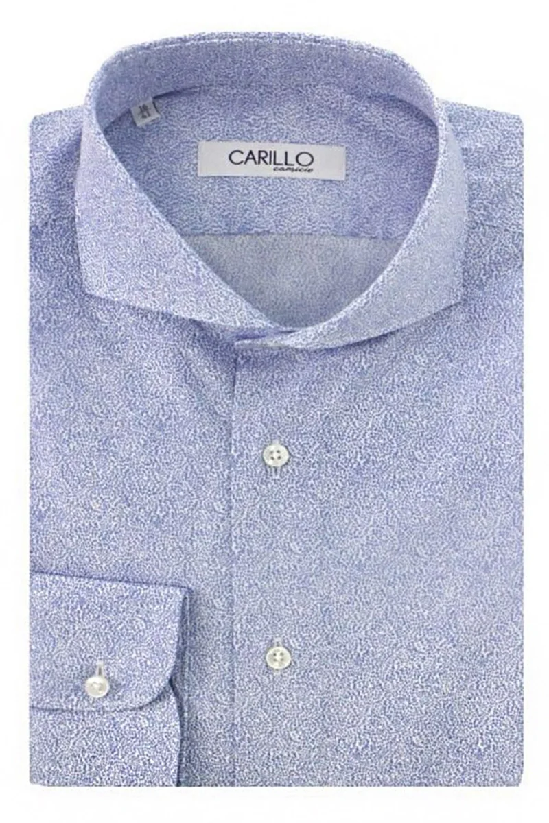 Camicia Uomo Slim fit fantasia optical celeste in cotone collo francese casual - immagine 2