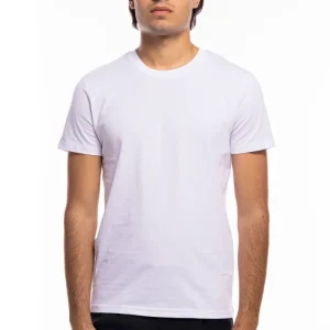 T-shirt uomo bianca in cotone organico tinta unita regular fit elasticizzata girocollo
