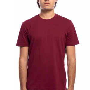 T-shirt da uomo bordeaux in cotone organico tinta unita regular fit elasticizzata girocollo