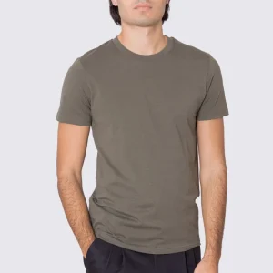 T-shirt da uomo in cotone organico tinta unita verde militare regular fit elasticizzata girocollo