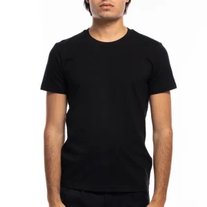 T-shirt da uomo in cotone nera organico tinta unita regular fit elasticizzata girocollo