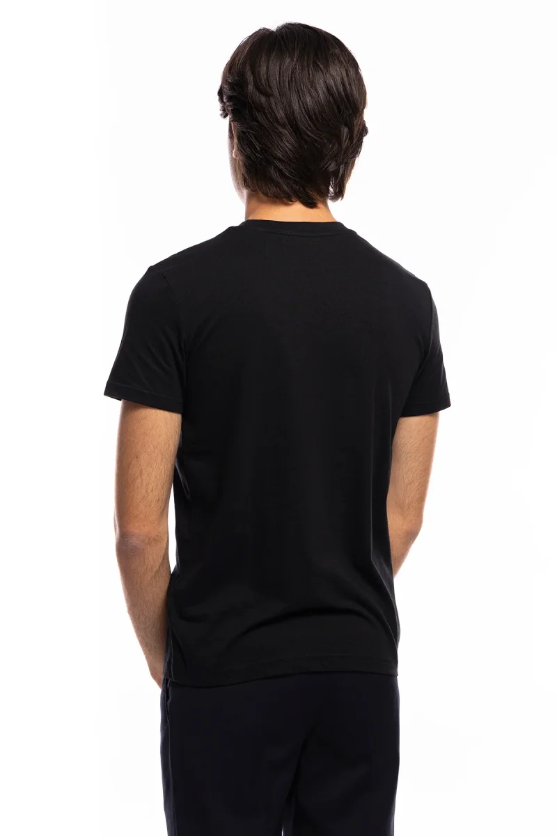 T-shirt da uomo in cotone nera organico tinta unita regular fit elasticizzata girocollo - immagine 4