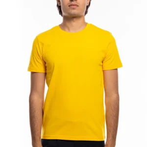 T-shirt da uomo in cotone organico tinta unita senape regular fit elasticizzata girocollo