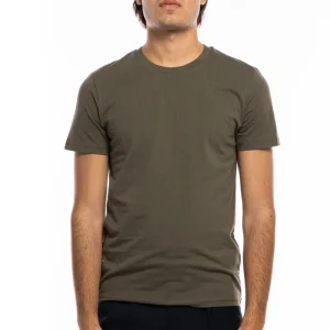 T-shirt da uomo in cotone organico tinta unita verde oliva regular fit elasticizzata girocollo