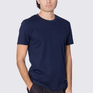 T-shirt da uomo Blu in cotone 100%  Filo di scozia slim fit tinta unita Made In Italy