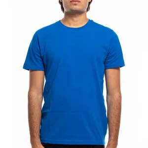 T-shirt da uomo Royal blu in cotone organico tinta unita regular fit elasticizzata girocollo