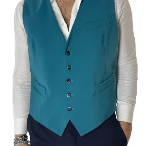 Gilet uomo petrolio monopetto in fresco lana made in italy