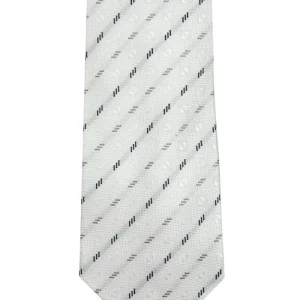 Cravatta uomo bianca fantasia linee diagonali 8cm da cerimonia elegante