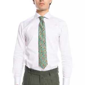 Cravatta uomo verde fantasia simil versace compresa di pochette abbinata