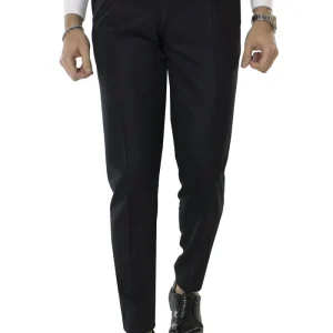Pantalone uomo nero in lana vita alta con pinces e fibbie laterali vitale barberis canonico