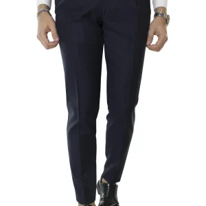 Carillo Moda Pantalone Uomo Blu in Lana Vita Alta con Pinces e Fibbie Laterali Vitale barberis canonico