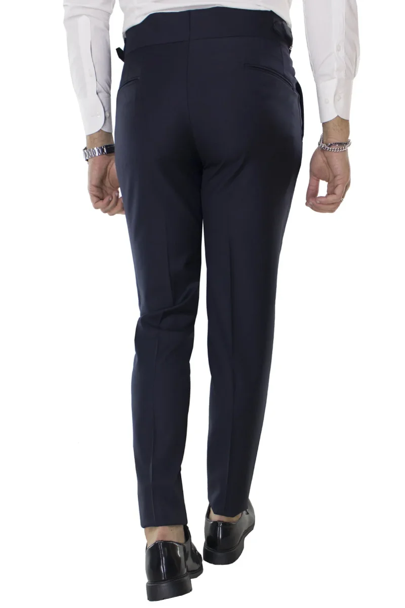Carillo Moda Pantalone Uomo Blu in Lana Vita Alta con Pinces e Fibbie Laterali Vitale barberis canonico - immagine 4