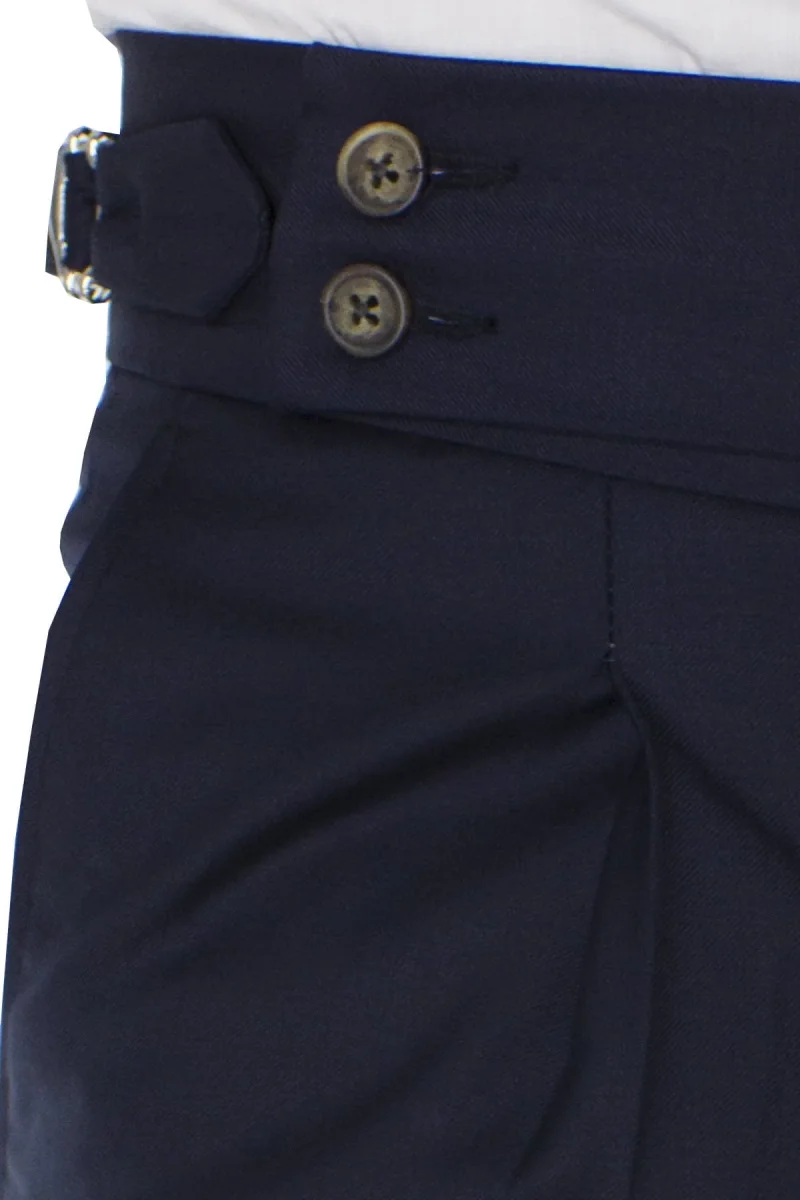 Carillo Moda Pantalone Uomo Blu in Lana Vita Alta con Pinces e Fibbie Laterali Vitale barberis canonico - immagine 5