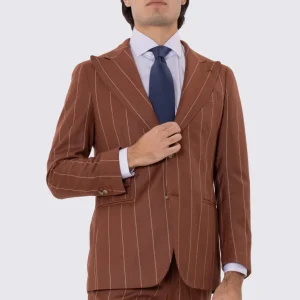 Abito uomo gessato semi intelato sartoriale in pura lana e cashmere slim fit