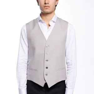 Gilet uomo monopetto grigio da cerimonia in fresco lana slim fit tessuto holland e sherry