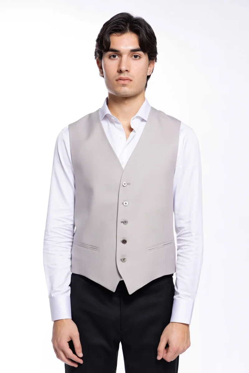 Gilet uomo monopetto grigio da cerimonia in fresco lana slim fit tessuto holland e sherry