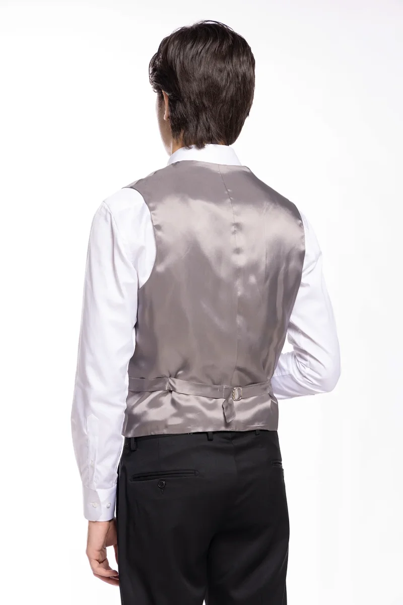 Gilet uomo monopetto grigio da cerimonia in fresco lana slim fit tessuto holland e sherry - immagine 4