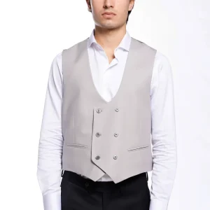 Gilet uomo doppiopetto grigio da cerimonia in fresco lana slim fit tessuto holland e sherry