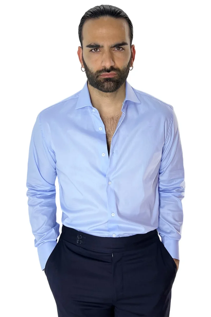 Camicia Uomo Slim Fit cotone elasticizzata Tinta unita sia Casual che Elegante - immagine 8