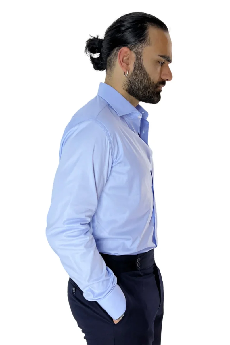 Camicia Uomo Slim Fit cotone elasticizzata Tinta unita sia Casual che Elegante - immagine 9