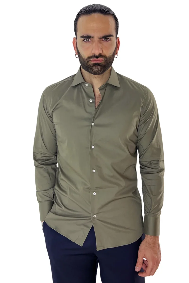 Camicia Uomo Slim Fit cotone elasticizzata Tinta unita sia Casual che Elegante - immagine 5