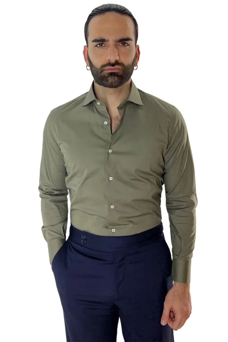 Camicia Uomo Slim Fit cotone elasticizzata Tinta unita sia Casual che Elegante - immagine 2