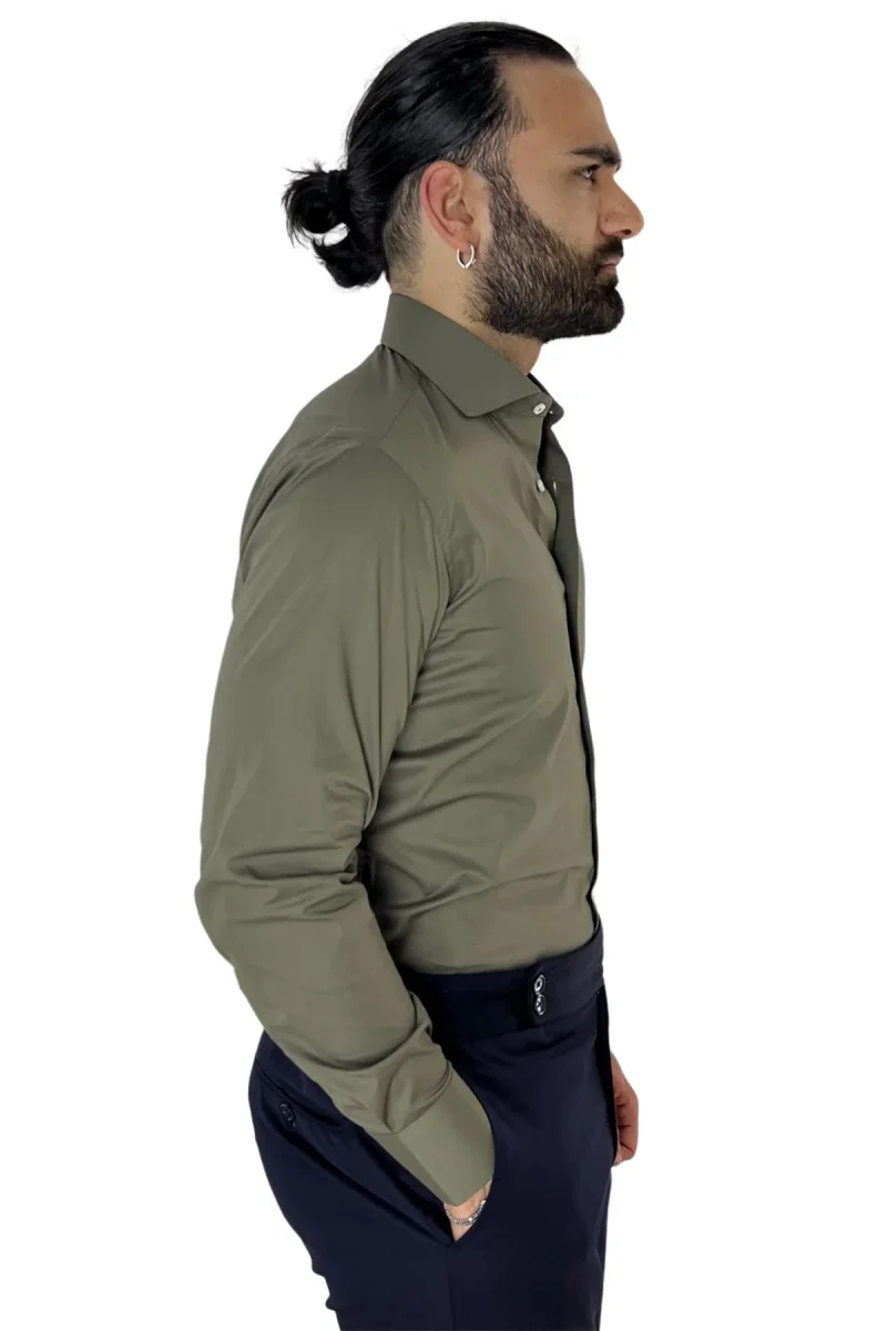 Camicia Uomo Slim Fit cotone elasticizzata Tinta unita sia Casual che Elegante - immagine 3