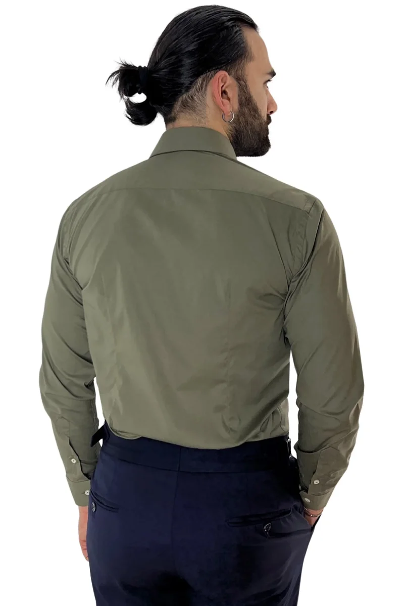 Camicia Uomo Slim Fit cotone elasticizzata Tinta unita sia Casual che Elegante - immagine 4