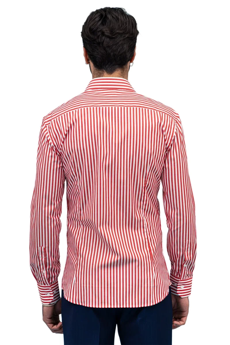Camicia Uomo righe Larghe Slim fit Collo semi francese 100% cotone made in italy - immagine 5