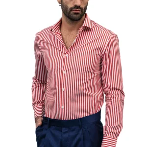 Camicia Uomo righe Larghe Slim fit  Collo semi francese 100% cotone made in italy