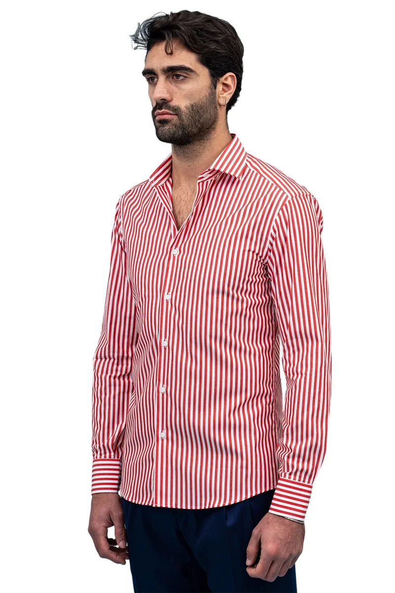 Camicia Uomo righe Larghe Slim fit Collo semi francese 100% cotone made in italy - immagine 4