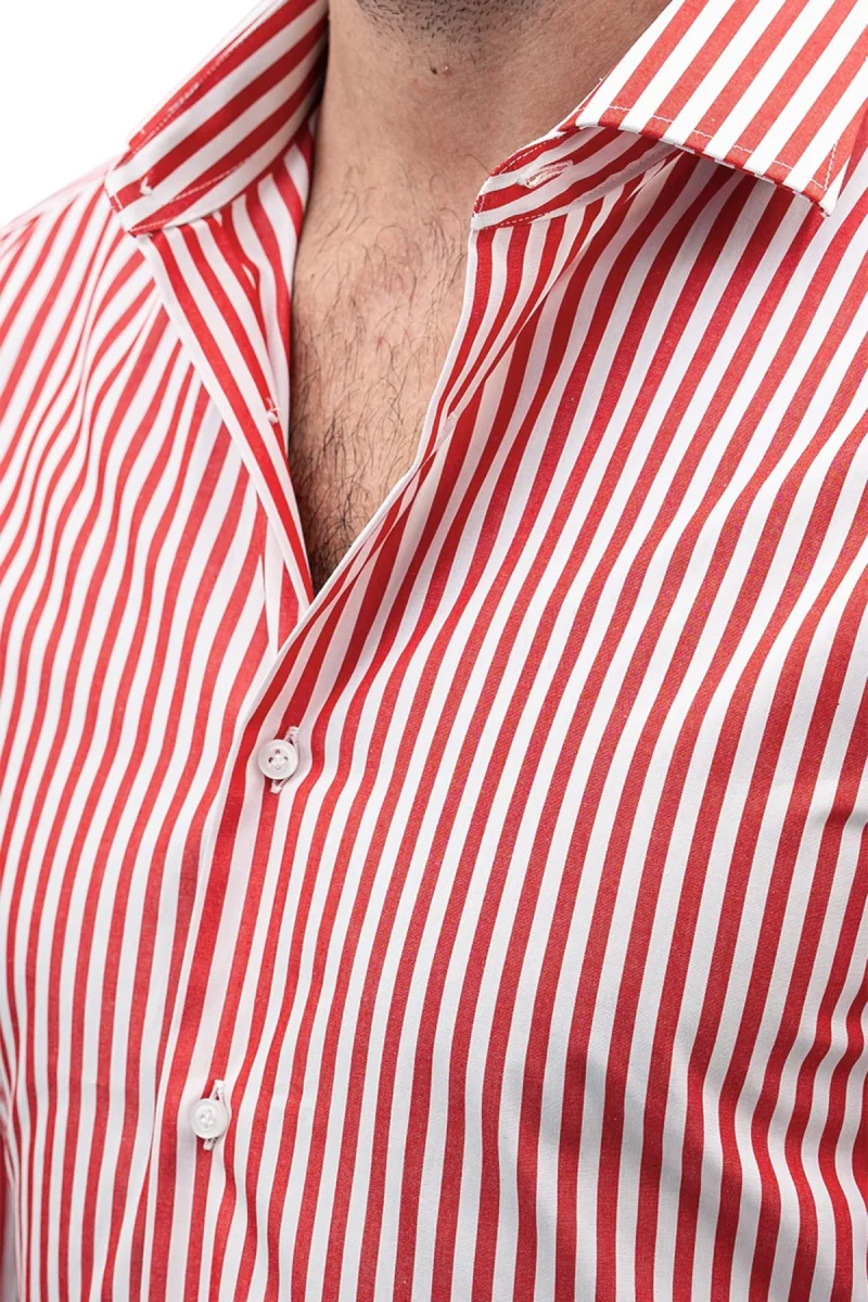 Camicia Uomo righe Larghe Slim fit Collo semi francese 100% cotone made in italy - immagine 6