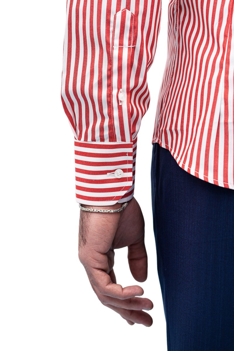 Camicia Uomo righe Larghe Slim fit Collo semi francese 100% cotone made in italy - immagine 7