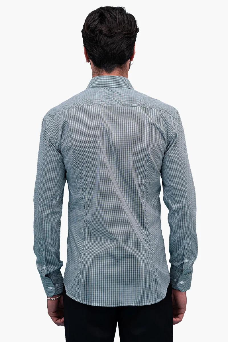Camicia Uomo microquadro Slim Fit Collo semi francese cotone Elasticizzata casual e elegante - immagine 5
