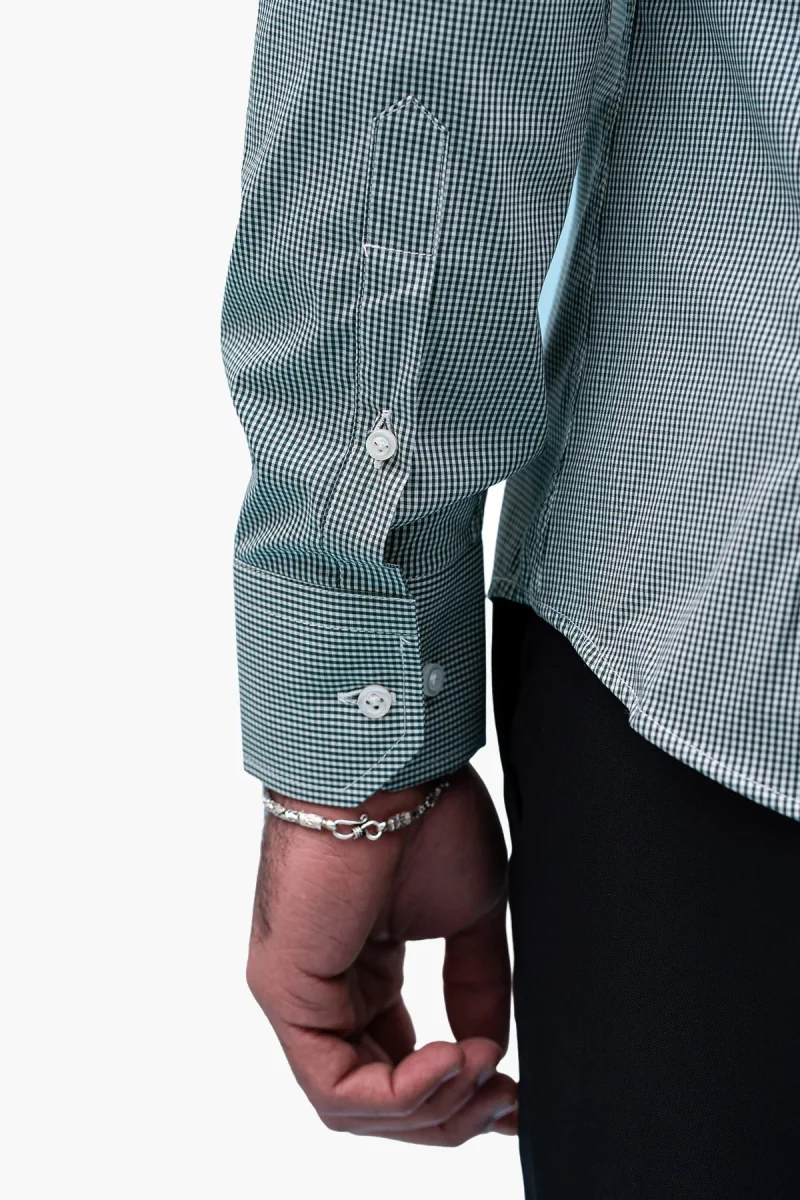 Camicia Uomo microquadro Slim Fit Collo semi francese cotone Elasticizzata casual e elegante - immagine 7