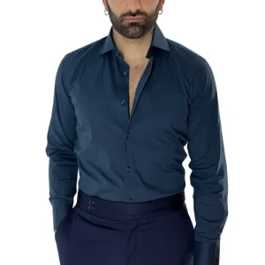 Camicia Uomo Regular fit cotone Elastico Collo semi francese tinta unita Casual ed elegante