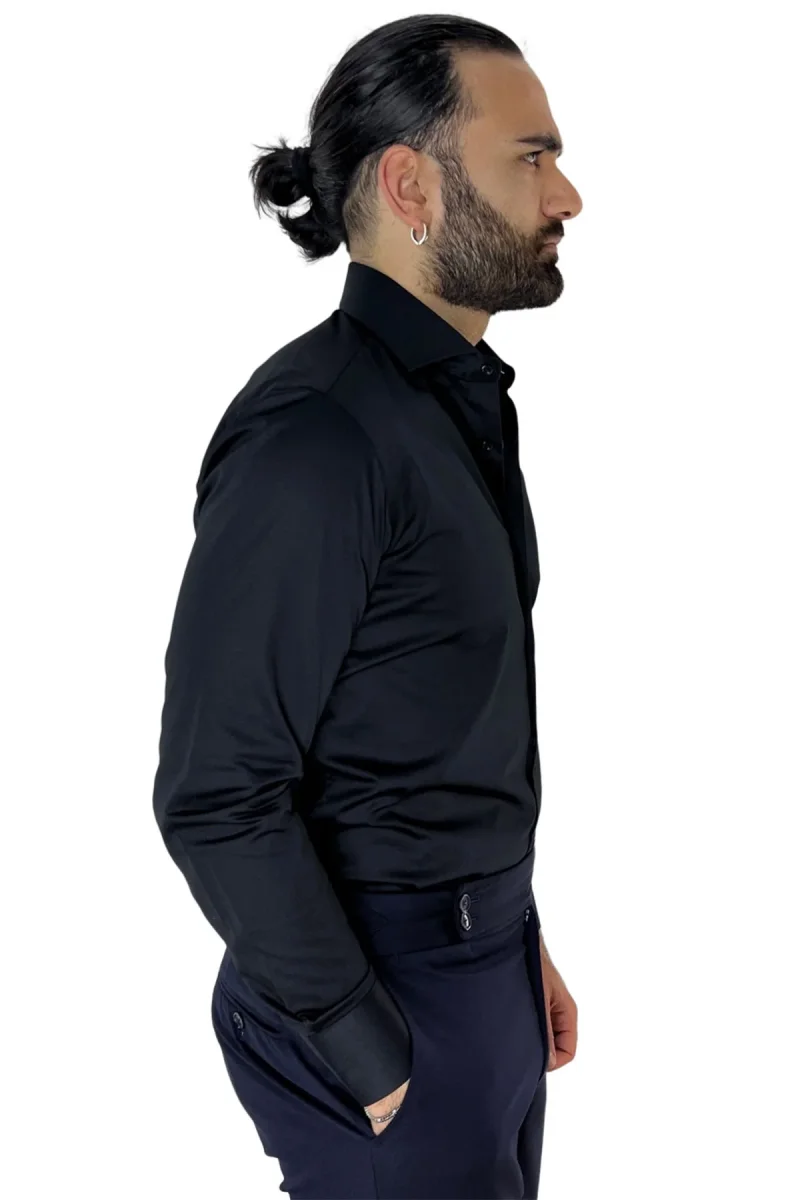 Camicia Uomo Regular fit cotone Elastico effetto seta Collo semi francese tinta unita - immagine 3