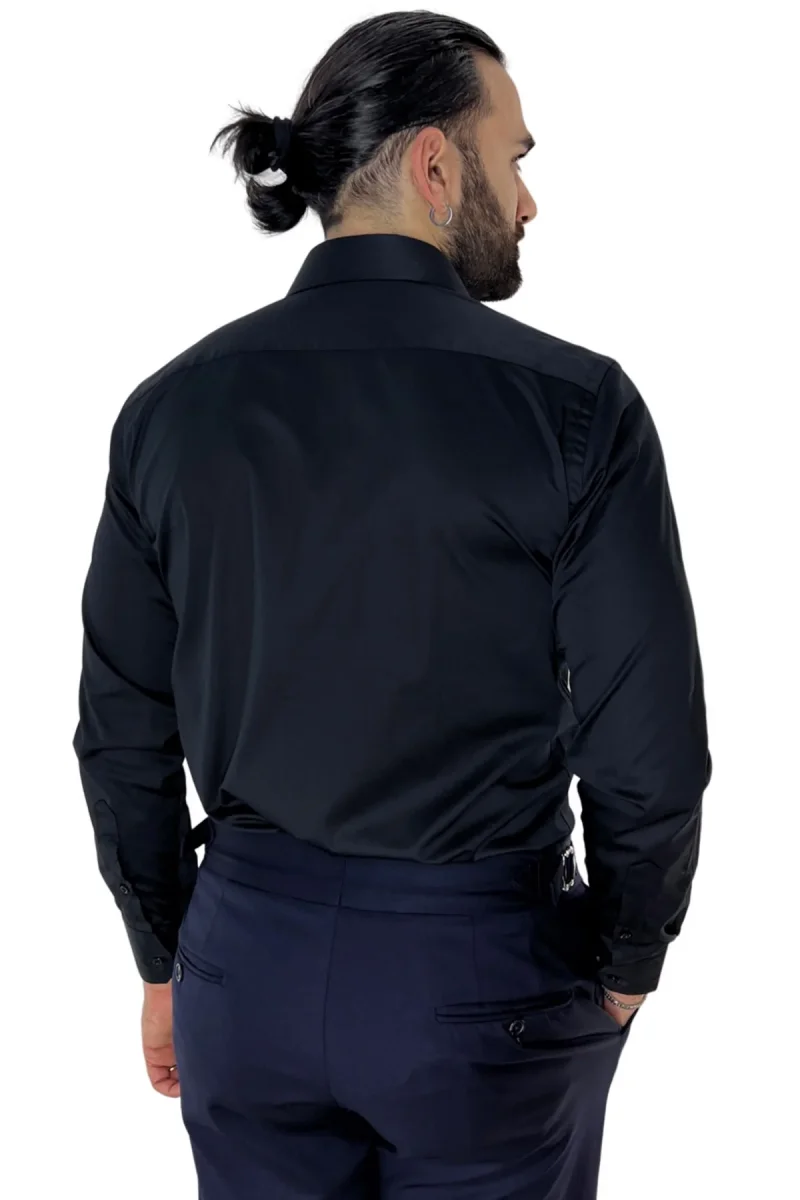 Camicia Uomo Regular fit cotone Elastico effetto seta Collo semi francese tinta unita - immagine 4