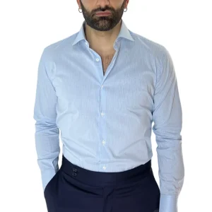 Camicia Uomo micro quadro Regular Fit Collo semi francese cotone Elasticizzata casual ed elegante