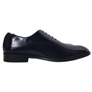 Scarpe Uomo Oxford in abbrasivato blu in vera pelle con suola in cuoio made in italy
