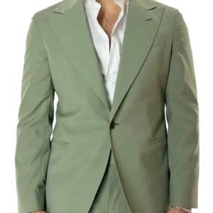 Giacca uomo monopetto verde chiaro in fresco lana tinta unita tasche a filo