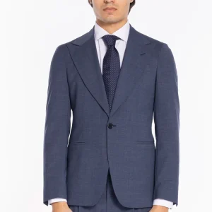 Giacca uomo monopetto Denim in fresco lana tinta unita tasche a filo