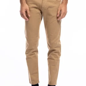 Jeans uomo cammello tinta unita modello 5 tasche slim fit estivo made in italy