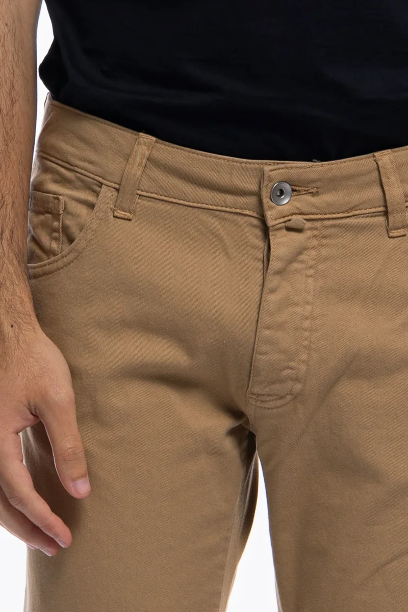 Jeans uomo cammello tinta unita modello 5 tasche slim fit estivo made in italy - immagine 5