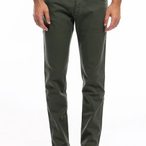 Jeans uomo verde militare tinta unita modello 5 tasche slim fit estivo made in italy