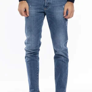 Jeans strappati da uomo con sfumature bianche modello 5 tasche slim fit made in italy