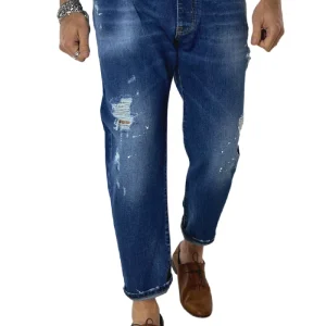 Jeans strappati da uomo con sfumature bianche e schizzi di pittura regular fit made in italy